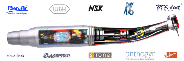 Micromotor y contra angulo con logos fabricante